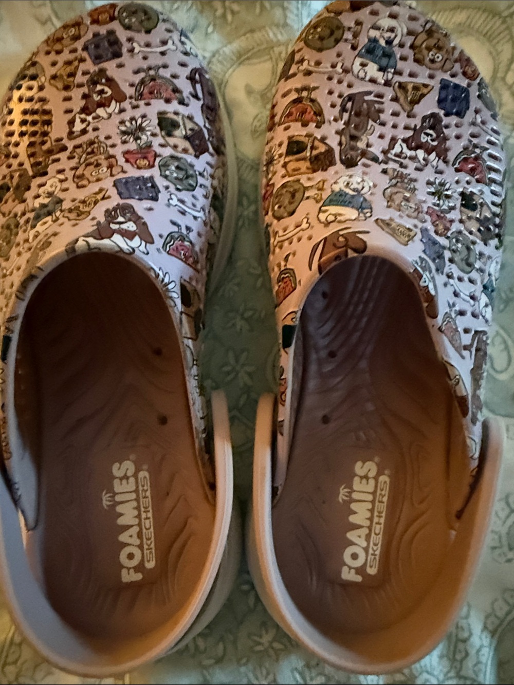 Skechers Pink Foamies Clog Sandals with Multicolor Character Print